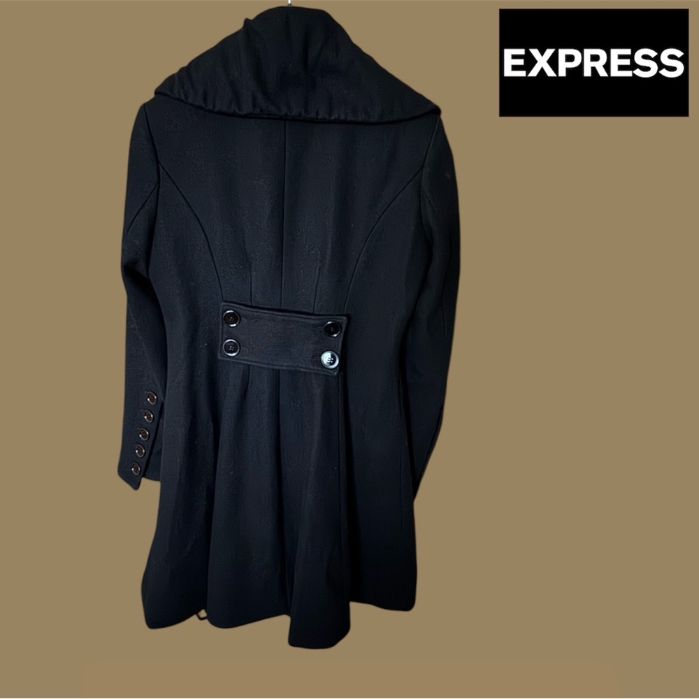🛍️SALE🛍️Express Elegant ALine Shawl Collar Wool Blend Coat w/Animal Print Lining - Picture 4 of 8